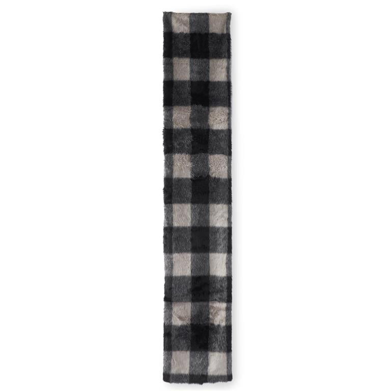 72 Inch Black & Gray Plaid Faux Fur Table Runner
