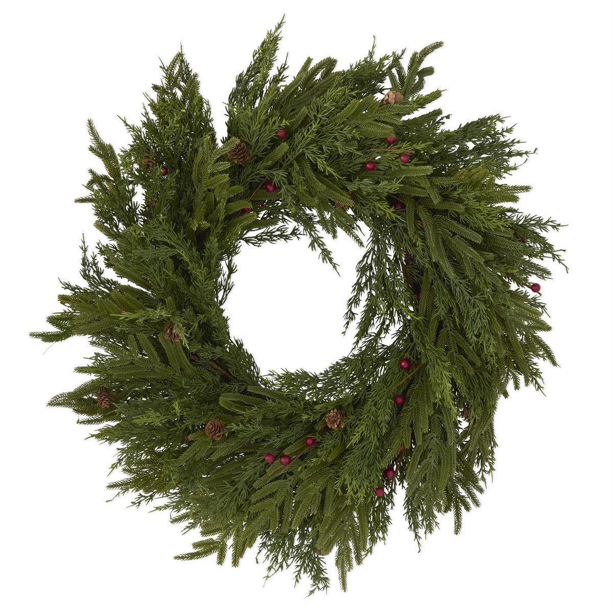 26 Inch Real Touch Mixed Pine Wreath w/Pinecones & Red Berries