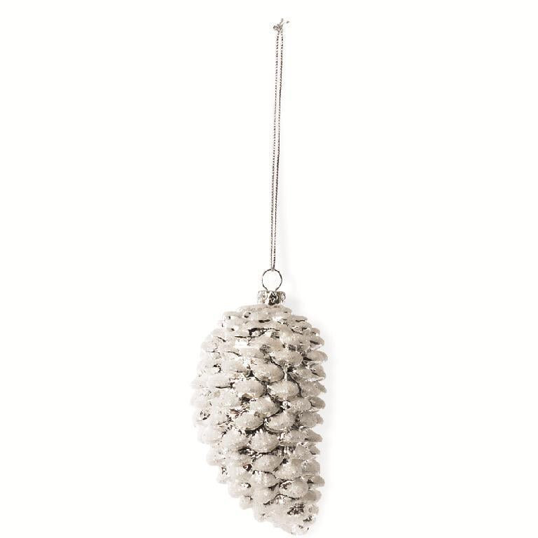 4 Inch Silver White Pinecone Ornament