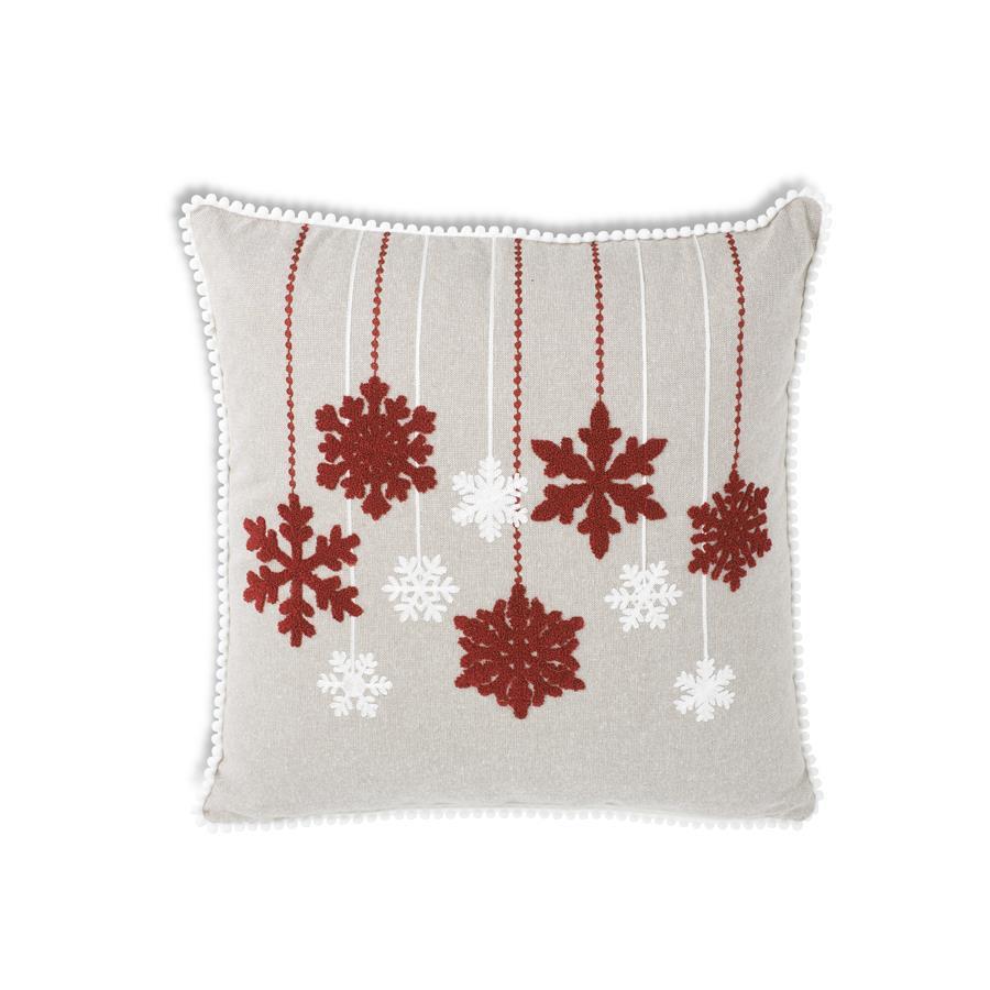 PILLOW W/RED & WHITE HANGING SNOWFLAKES