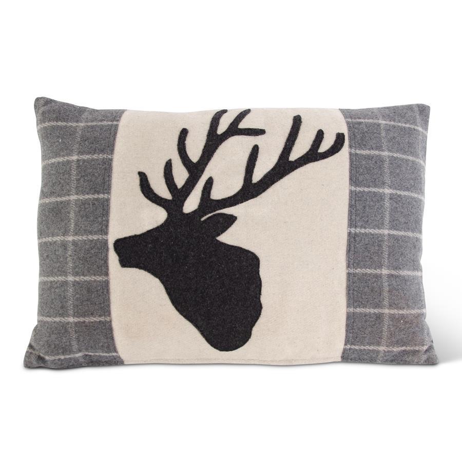 PLAID WOOL PILLOW W/BLACK DEER HEAD