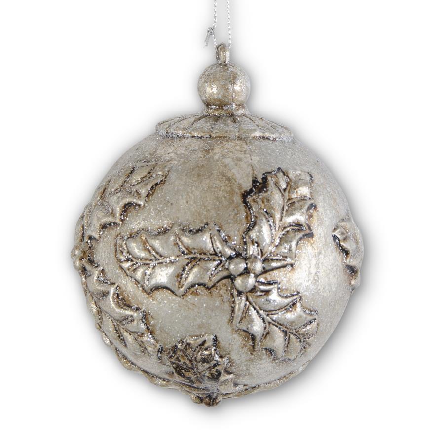 Glitter Metallic Holly Ornament