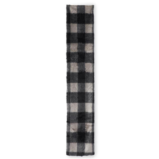 72 Inch Black & Gray Plaid Faux Fur Table Runner